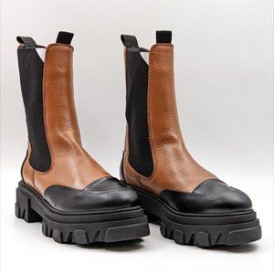 Ganni Women Leather Brown Black Chelsea Mid Boots
